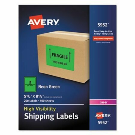 AVERY DENNISON Avery, HIGH-VISIBILITY PERMANENT LASER ID LABELS, 5 1/2 X 8.5, NEON GREEN, 200PK 5952